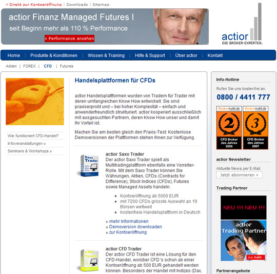 actior CFDs Produkte und Margins